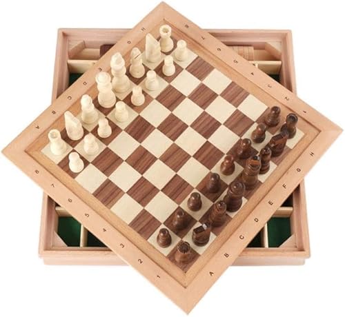 Schachbrett-Set, magnetisches Schachspiel, Brettspiele, Holzschachspiel, handgefertigtes Reiseschachbrettspiel-Set aus Holz mit Aufbewahrungsfächern für Schachfiguren für Kinder und Erwachsene, 3-in von TEWTX7