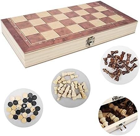 Schachbrett-Set, magnetisches Schachspiel, Brettspiele, Schach 3 in 1, hölzernes internationales Schachspiel, hölzernes Schachbrettspiel, Dame-Puzzlespiel, Geburtstagsgeschenk für Kinder, Schachbret von TEWTX7