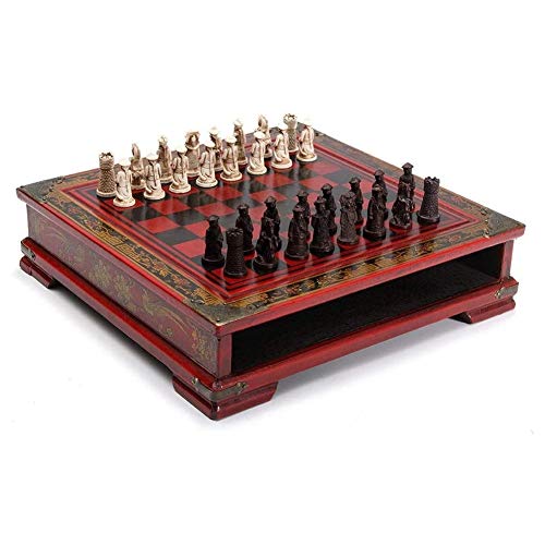 Schachbrett-Set, magnetisches Schachspiel, Brettspiele, Schachbrettspiel, 32-teiliges Set aus Kunstharz mit Kaffee- und Holztisch, Vintage-Sammlerstück, Geschenk für Kinder und Erwachsene von TEWTX7