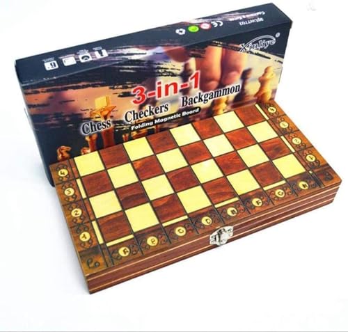 Schachbrett-Set, magnetisches Schachspiel, Brettspiele, Schachspiel, hochwertiges magnetisches 3-in-1-Schachspiel aus Holz, klappbares Schach-Backgammon und Schachspiel von TEWTX7