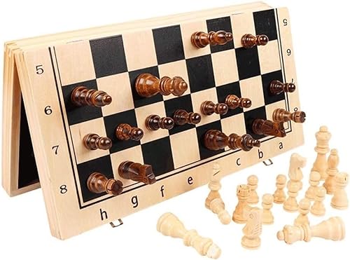 Schachbrett-Set, magnetisches Schachspiel, Brettspiele, zusammenklappbares magnetisches Schachspiel aus Holz – 2 zusätzliche Damen, mit Aufbewahrungsfächern für Spielsteine, tragbare Reise-Schachbre von TEWTX7