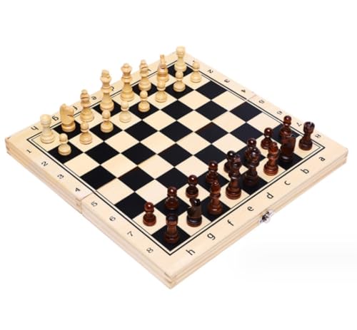 Schachbrett-Set Schachspiel Schachset Schach Massivholz-Set Klappschachspielbrett Schwarz-Weiß-Schach Schachbrett Schachset Schachbretter/34 x 34 cm von TEWTX7