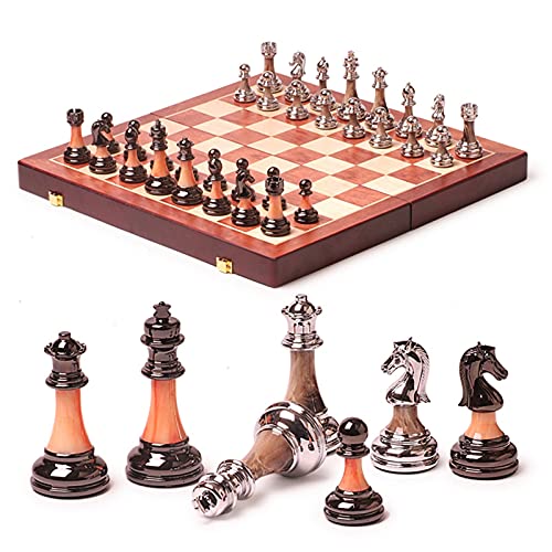 Schachbrett aus Holz, Schachspiel, tragbares internationales Schachspiel, zusammenklappbares Schachbrett mit Jade-Imitation, Schachfiguren aus internationalen Schachfiguren von TEWTX7