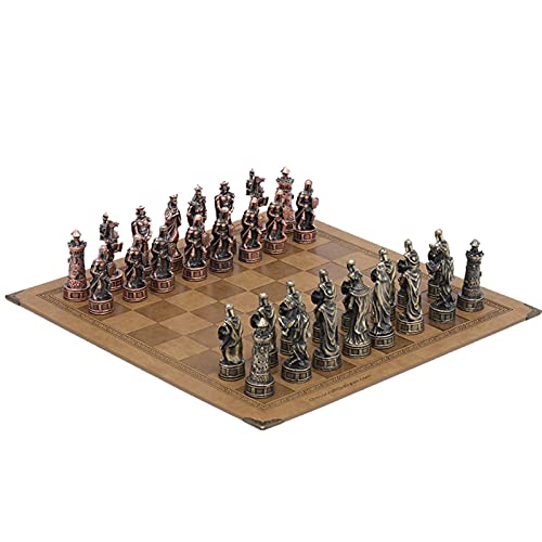 Schachfiguren aus Metall mit 32 Rittern, Tischspiel, Unterhaltungsspielzeug, Lederbrett-Set, Geschenk, Drachensoldat-Thema, Sportsinternational Schachfiguren/a von TEWTX7