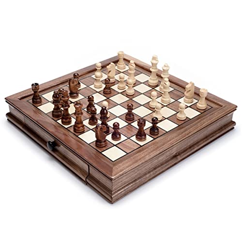 Schachspiel 18" Holzschach / 2 zusätzliche Damen/mit Zwei Schubladen Klassisches Brettspiel - Schachspiel für Anfänger für Kinder und Erwachsene Brettspiel für Familienaktivitäten von TEWTX7
