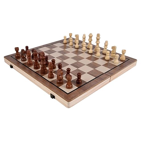 Schachspiel aus Holz, 3-in-1, Backgammon, Dame, Klappschachspiel, tragbares Reiseschach, Brettspiele mit Schachfiguren von TEWTX7