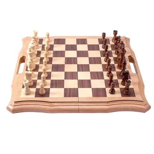 Schachspiel aus Holz, handliches, faltbares Schachspiel, Schachbrett mit Aufbewahrungsfächern für Spielfiguren, 2 zusätzliche Königinnen für Erwachsene/Schachspiel von TEWTX7