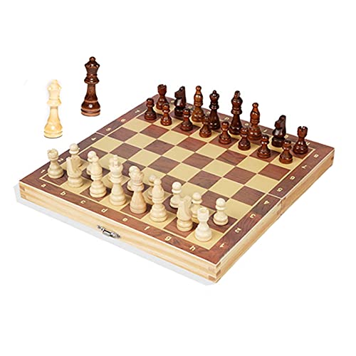 Schachspiel aus Holz, zusammenklappbar, großes Brett mit 34 Schachfiguren, Innenraum zur Aufbewahrung, tragbares Reisebrettspielset für Kinder, Internationale Schachfiguren/39 cm von TEWTX7