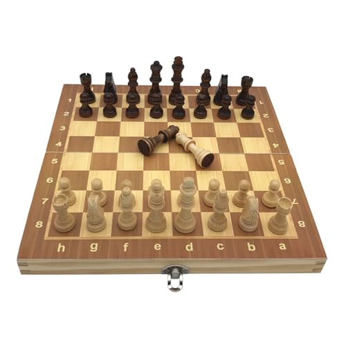 Schachspiel aus Holz, zusammenklappbares Schachspiel, tragbares Reiseschachbrett mit Schachfiguren aus Holz und Aufbewahrungsfächern/Schachspiel * L von TEWTX7