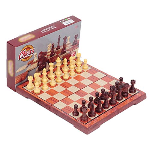 Schachspiele, zusammenklappbares magnetisches Reiseschachspiel, internationales Schachspiel aus Kunststoff, Geschenk für Schachliebhaber und -schüler, Holzstrukturfarbe, Schachgeschenke von TEWTX7