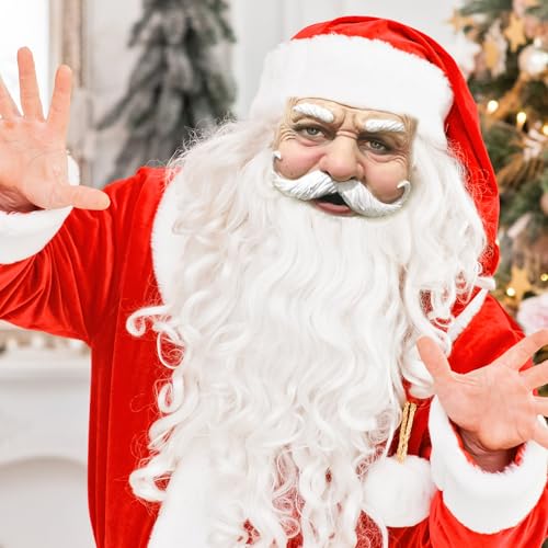 TEWWCEO Weihnachtsmann Maske - Nikolausmaske mit Rauschebart+Perücke+ Augenbrauen + Mütze Weihnachtsmannmaske Nikolaus Maske Weihnachtsmaske Santa Claus Karnevalsmaske Kostüm für Weihnachten Cosplay von TEWWCEO