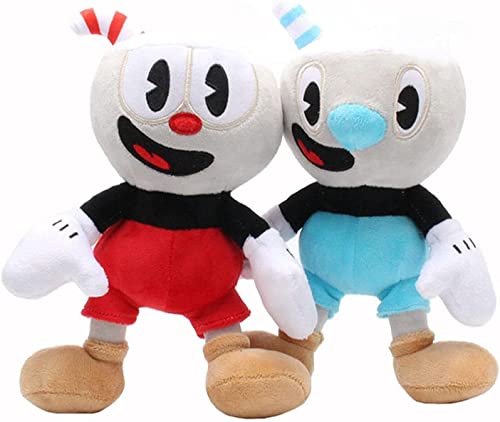 TEXXY 2 STÜCKE Cuphead Plüsch Mugman Spielpuppe Spielzeug 23 cm, Abenteuer Mecup und Brocup Weich gefülltes Plüschtier für Kindergeburtstagsgeschenk von TEXXY