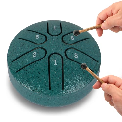 Mini Steel Tongue Drum 3 Inch 6 Note with Drumstick Hand Drum Percussion, Music Book, Percussion Instrument for Kids Music Enlightenment (Starry Sky Green) von TFHAllOSTYLE
