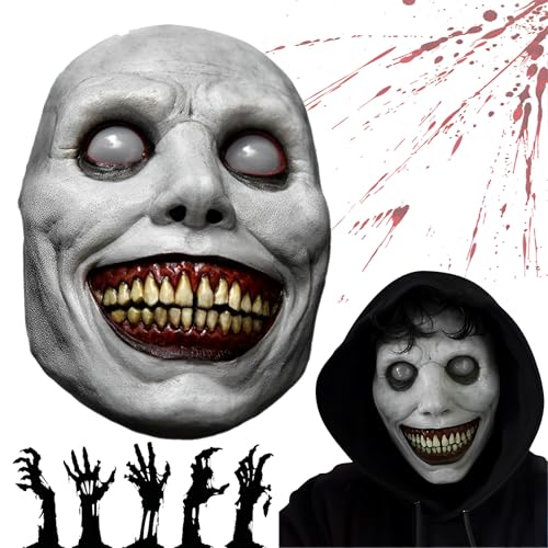 TFSZE Halloween Masken Horror Gruselige Maske,Creepy Evil Cosplay Requisiten,Lächelnder Dämon Gruselige Clown Masken Halloween Requisiten, Maske des BösenHalloween Party Decoration Requisiten-Weiß von TFSZE