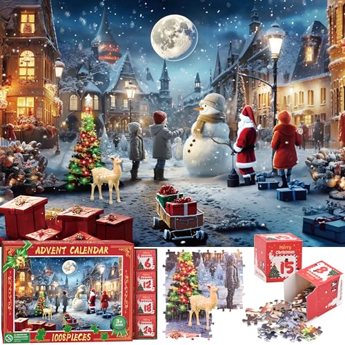 Adventskalender 2024 Weihnachtspuzzles Xmas Snowy Night Puzzle 24 Teile 1008 Teile Puzzles für Erwachsene Teenager Kinder Puzzle 1008 Teile Urlaub Puzzle Countdown bis Weihnachten Puzzles Geschenk von TFiLZO