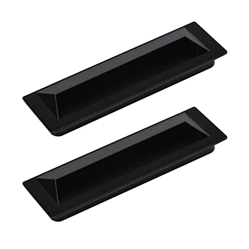 Flush Door Handles Cabinet Pull, 2 Stück Griff Schubladenbündige Schiebetür Schlitzbefestigung Unsichtbarer Schrank Zinklegierung Zug Schubladenknauf Türhebel mit Schrauben(Black,Hole Spacing 128Mm) von TGDGFKIAS