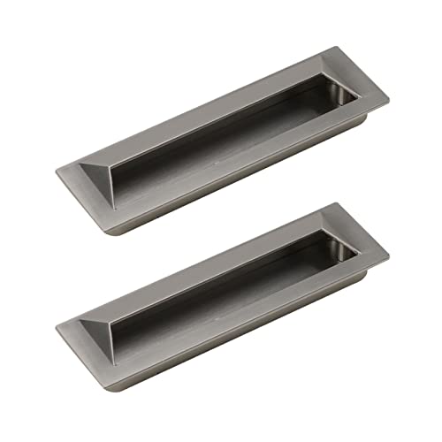 Flush Door Handles Cabinet Pull, 2 Stück Griff Schubladenbündige Schiebetür Schlitzbefestigung Unsichtbarer Schrank Zinklegierung Zug Schubladenknauf Türhebel mit Schrauben(Brushed,Hole Spacing 96Mm) von TGDGFKIAS