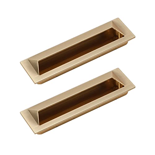 Flush Door Handles Cabinet Pull, 2 Stück Griff Schubladenbündige Schiebetür Schlitzbefestigung Unsichtbarer Schrank Zinklegierung Zug Schubladenknauf Türhebel mit Schrauben(Gold,Hole Spacing 96Mm) von TGDGFKIAS