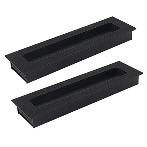 Flush Door Handles Cabinet Pull, 2 Stück bündige Schiebetür-Zuggriffe, quadratische Einbauschrankgriffe, Aluminiumlegierung, Schubladenknauf, schwarz, mit Schrauben, Türhebel for Möbel(Hole Distance 9 von TGDGFKIAS