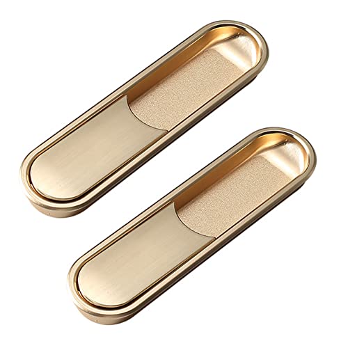 Flush Door Handles Cabinet Pull, 2 Stück versenkte Scheunentürgriffe, Schrankgriffe, Zinklegierung, bündige Schiebetürgriffe, runde Schubladenknöpfe, Türhebel, mit Schrauben(Gold,Hole Distance 96Mm) von TGDGFKIAS