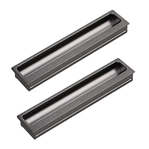 Flush Door Handles Cabinet Pull, 2 Stück versenkte Türgriffe, Schrankgriffe, Aluminiumlegierung, bündige Schiebetürgriffe, quadratische Schubladenknöpfe, Möbeltürhebel, mit Schrauben(Gris,Length 400Mm von TGDGFKIAS