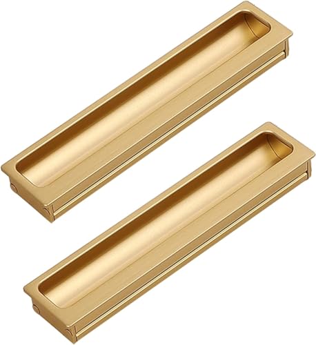 Flush Door Handles Cabinet Pull, 2 Stück versenkte Türgriffe, Schrankgriffe, Aluminiumlegierung, bündige Schiebetürgriffe, quadratische Schubladenknöpfe, Möbeltürhebel, mit Schrauben(Gold,Length 800Mm von TGDGFKIAS