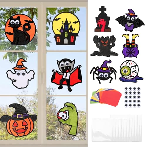 TGFIX 12 Stück Halloween Bastelset für Kinder Halloween Deko Basteln Halloween Papierbastelset Kreative Halloween Fensterbilder Kunsthandwerk Halloween Dekoration Bastelhandwerk für Junge Mädchen von TGFIX