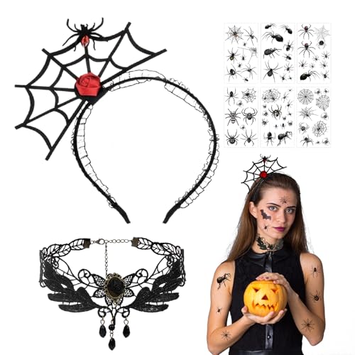 TGFIX 14tlg Halloween Spinnen Haarreifen Halloween Spinnen Netz Kopfbedeckung Spinne Stirnband Halloween Kostüm Accessoire für Kinder Damen Halloween Karneval Maskerade Party Cosplay von TGFIX