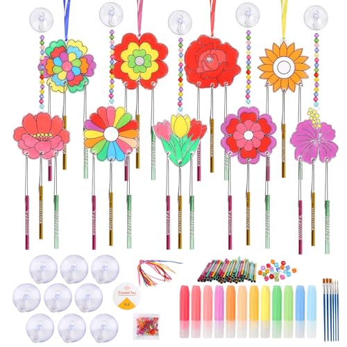 TGFIX 9 Stück Blumen Windspiel Bastelset Mama Blume Bemalen Basteln Kinder Best Mama Geschenk Bastelset DIY Mama Weihnachten Geschenke Bastelhandwerk mit Tulpen Rosen von TGFIX