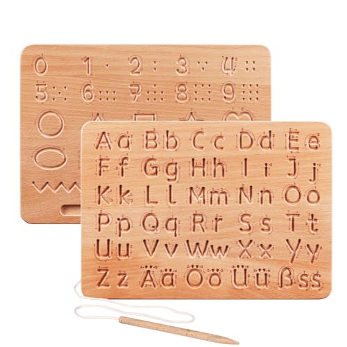 TGFIX Alphabet Schreibtafel Holz Alphabet Holztafel Kinder Doppelseitig Letter Tracing Board ABC und 123 Schreiben Lernen Vorschule Spielzeug Weihnachten Geschenke für Junge Mädchen 3 4 5 Jahre von TGFIX