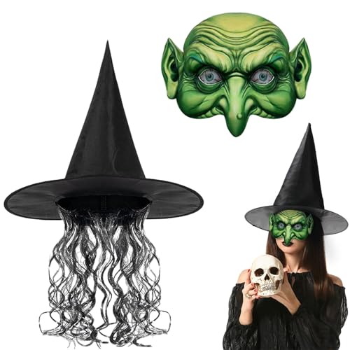 TGFIX 2 Stück Halloween Hexenmaske Halloween Hexe Maske mit Perücke Gruselige Alte Hexenmaske Halloween Horror Maske für Erwachsene Hexe Zubehör für Halloween Cosplay Karneval Mottoparty von TGFIX