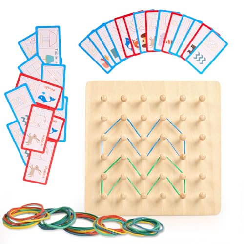 TGFIX Montessori Holz Geoboard Kinder als Weihnachtsgeschenke Geometrie Lernspielzeug Holzbretter Fördert das räumliche Denken Kreative Weihnachten Geschenke für Junge Mädchen ab 3 4 5 6 Jahre von TGFIX