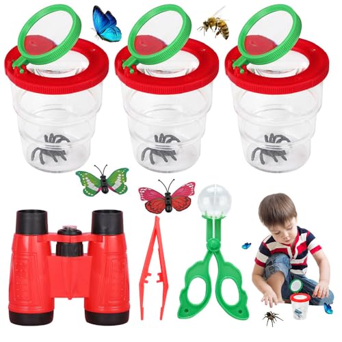 TGKYK Becherlupe Set, 11 Stück Becherlupen für Kinder Set mit Fernglas und Pinzetten, Faltbares Lupenbecher Kinder, Lupenglas für Kinder, Insektenglas mit Lupe Kinder für Insekten Forschen Outdoor von TGKYK