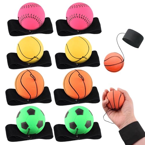 TGKYK Ball mit Schnur Kinder, 8 Stück Ø 6cm Springball mit Schnur, Springball für Kinder, Handgelenk Return Ball, Ball mit Gummiband, Ball an Schnur Kinder Stressabbau Spielzeug für Kinder von TGKYK