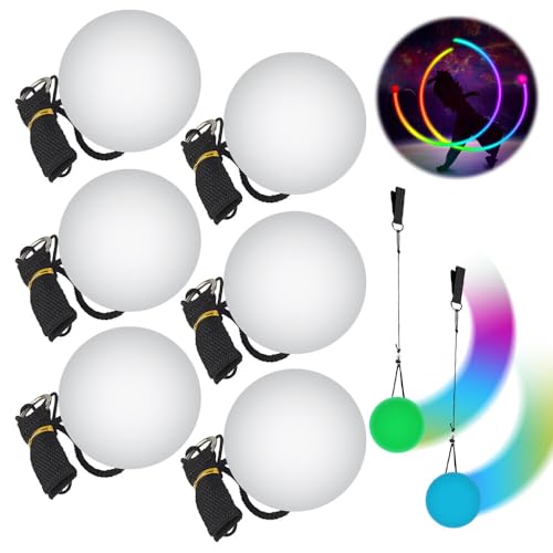 TGKYK LED Poi Bälle, 6 Stück Jonglierbälle Leuchtend mit Regenbogen Farben und Strobe-Effek, Leucht Ball, Leuchtendes Spielzeug für Fitness, Tanz, Jonglieren, Lichtshow, Rave von TGKYK