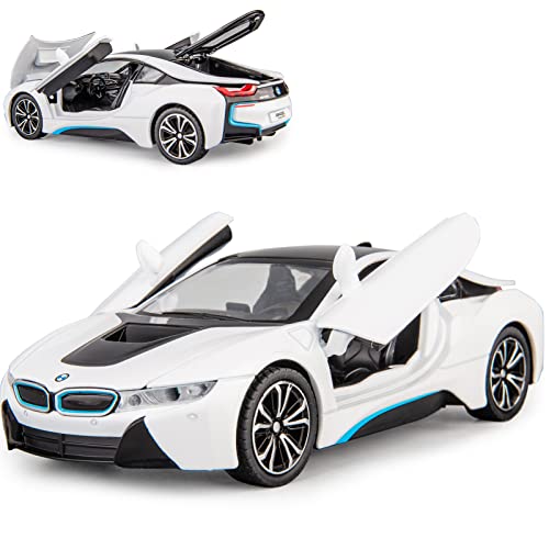 TGRCM-CZ 1/24 BMW I8 Modellauto, Zinklegierung, Rückzieh-Spielzeugauto mit Sound und Licht, für Kinder, Jungen, Mädchen, Geschenk (weiß) von TGRCM-CZ