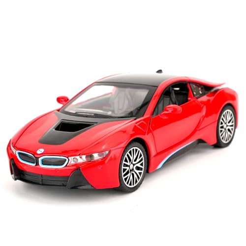 TGRCM-CZ 1/32 BMW I8 Modellauto, Zink Legierung Pull Back Spielzeugauto mit Ton und Licht für Kinder Jungen Mädchen Geschenk (Rot) von TGRCM-CZ