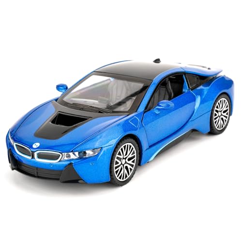 TGRCM-CZ 1/32 BMW I8 Modellauto, Zink Legierung Pull Back Spielzeugauto mit Ton und Licht für Kinder Jungen Mädchen Geschenk (blau) von TGRCM-CZ