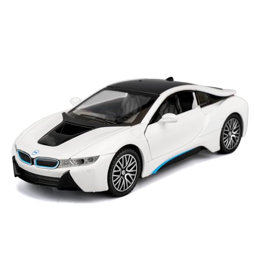 TGRCM-CZ 1/32 BMW I8 Modellauto, Zink Legierung Pull Back Spielzeugauto mit Ton und Licht für Kinder Jungen Mädchen Geschenk (weiß) von TGRCM-CZ