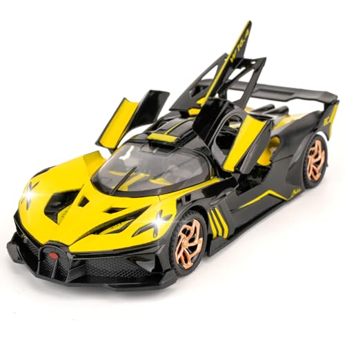 TGRCM-CZ 1/32 Bugatti Bolide Sport Modell Auto, Zink Legierung Pull Back Spielzeug Auto mit Ton und Licht für Kinder Jungen Mädchen Geschenk (Gelb) von TGRCM-CZ