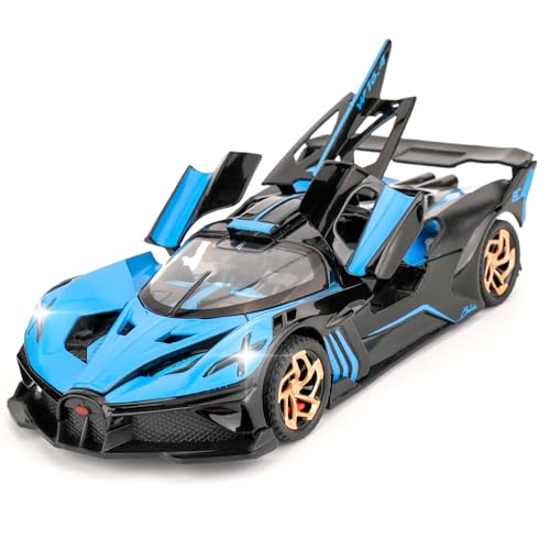 TGRCM-CZ 1/32 Bugatti Bolide Sport Modell Auto, Zink Legierung Pull Back Spielzeug Auto mit Ton und Licht für Kinder Jungen Mädchen Geschenk (blau) von TGRCM-CZ