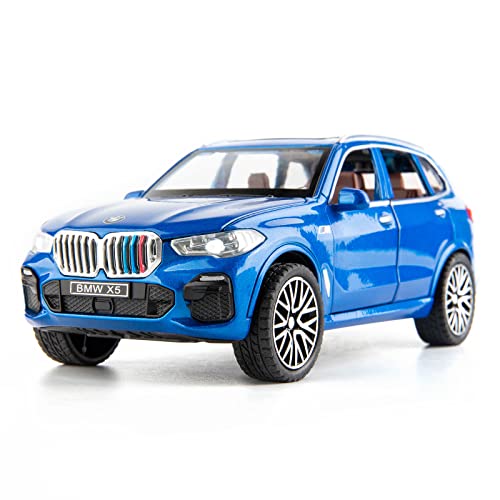 TGRCM-CZ 1/32 Kompatibel für BMW X5 SUV Modellauto Spielzeug, Druckguss Legierung Pull Back Auto Modell mit Licht und Sound Spielzeugfahrzeuge für Kinder Blau von TGRCM-CZ