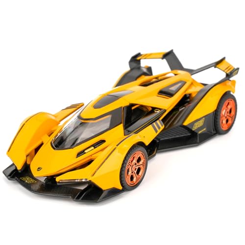 TGRCM-CZ 1/32 Lamborghini V12 Vision GT Modellauto, Zink Legierung Pull Back Spielzeugauto mit Ton und Licht für Kinder Jungen Mädchen Geschenk (gelb) von TGRCM-CZ