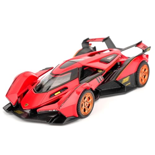 TGRCM-CZ 1/32 Lamborghini V12 Vision GT Modellauto, Zink Legierung Pull Back Spielzeugauto mit Ton und Licht für Kinder Jungen Mädchen Geschenk (rot) von TGRCM-CZ