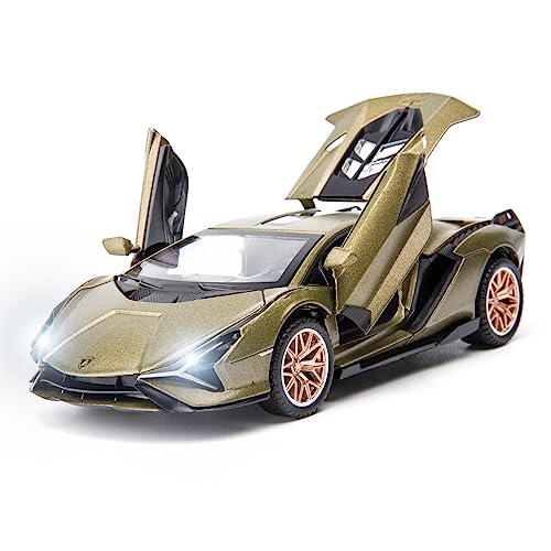 TGRCM-CZ 1/32 Skala Lamborghini SIÁN FKP37 Auto Modell Spielzeug, Ton und Licht Pull Back Auto Zink Legierung Casting Spielzeug für Kinder Jungen Mädchen Geschenk (Armee Grün) von TGRCM-CZ