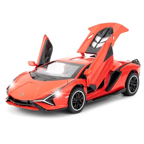 TGRCM-CZ 1/32 Skala Kompatibel für Lamborghini SI á n FKP37 Auto Modell Spielzeug, Ton und Licht Pull Back Auto Zink Legierung Casting Spielzeug für Kinder Jungen Mädchen Geschenk (Rot) von TGRCM-CZ