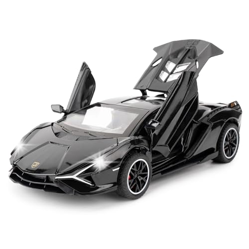 TGRCM-CZ 1/32 Skala Kompatibel für Lamborghini SI á n FKP37 Auto Modell Spielzeug, Ton und Licht Pull Back Auto Zink Legierung Casting Spielzeug für Kinder Jungen Mädchen Geschenk (Schwarz) von TGRCM-CZ