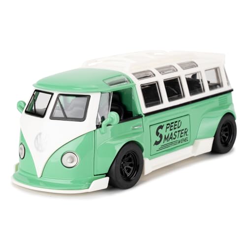 TGRCM-CZ 1/32 Volkswagen Bus Transporter Modell Auto mit Surfbrettern Convertible Camping Van, Zink Legierung Pull Back Spielzeugauto mit Ton und Licht für Kinder Jungen Mädchen Geschenk (grün) von TGRCM-CZ