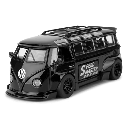 TGRCM-CZ 1/32 Volkswagen Bus Transporter Modell Auto mit Surfbrettern Convertible Camping Van, Zink Legierung Pull Back Spielzeugauto mit Ton und Licht für Kinder Jungen Mädchen Geschenk (schwarz) von TGRCM-CZ