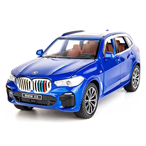 TGRCM-CZ BMW X5 SUV-Modellauto, 1:24, Zinklegierung, Rückzieh-Spielzeugauto mit Sound und Licht für Kinder, Jungen, Mädchen, Geschenk (blau) von TGRCM-CZ